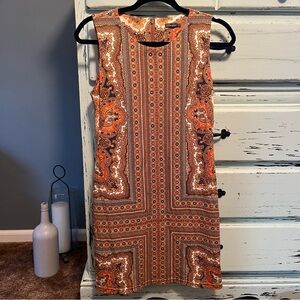 J. McLaughlin Orange and Brown Paisley knee length Dress. Size small.